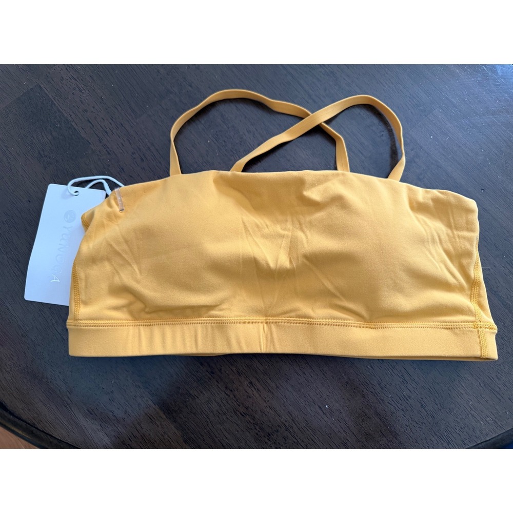 Yunoga Yellow‎ Sports Bra Cropped Tank Top Crisscross Straps Workout Gym